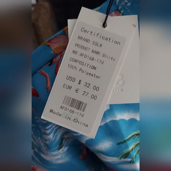 NWT SSLR Mens Hawaiian Tropical Button Down Shirt  Flamingo Palm Size L - Picture 5 of 10